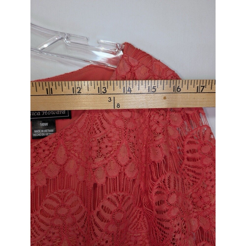 Jessica Howard Lace Cocktail Dress Coral Lined 3/4 Sleeve Plus Size 16W - Picture 5 of 9